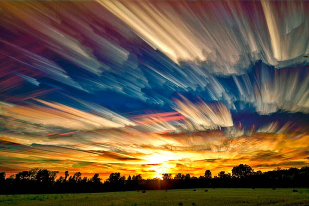 Photo Stacking Technique Makes Clouds Look Like Brush Strokes in the Sky