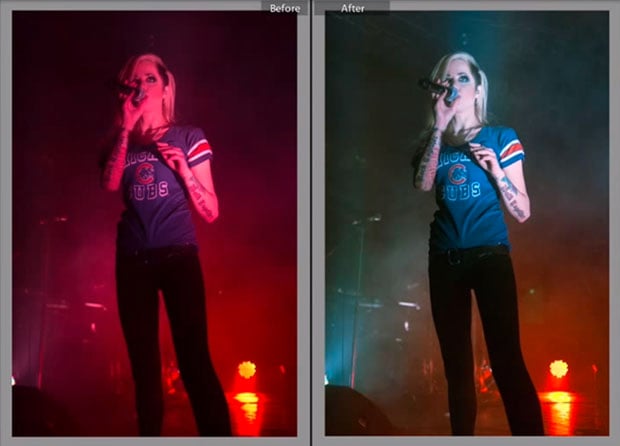 Quick Tutorial on Removing Red Fill Light from Concert Photos in Lightroom beforeafter1