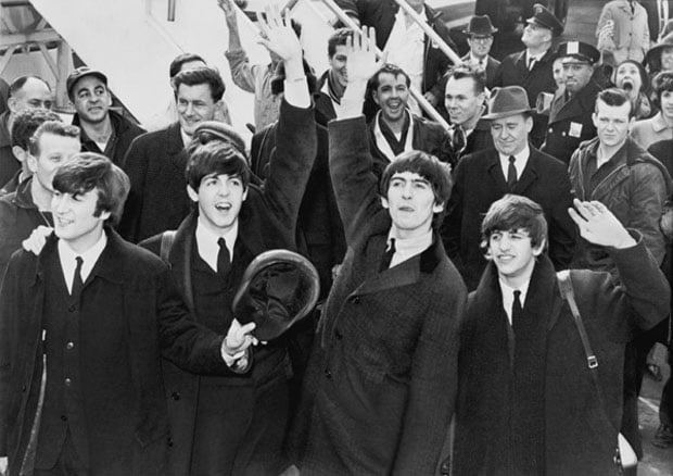 Borsi looking on as the Beatles arrive on US soil
