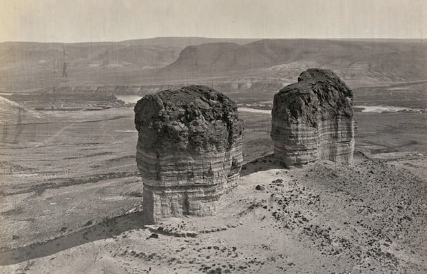 Twin buttes near Green River City, Wyoming. Taken in 1872.