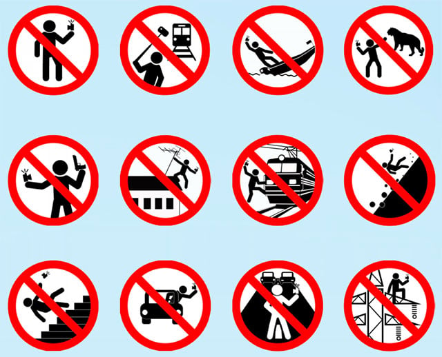 Warning icons from Russia's "Safe Selfie" campaign.