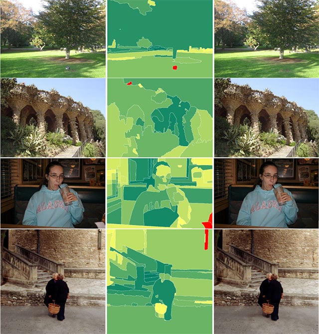A number of examples of original photos, the identified distractions, and the resulting photo with the distraction removed.