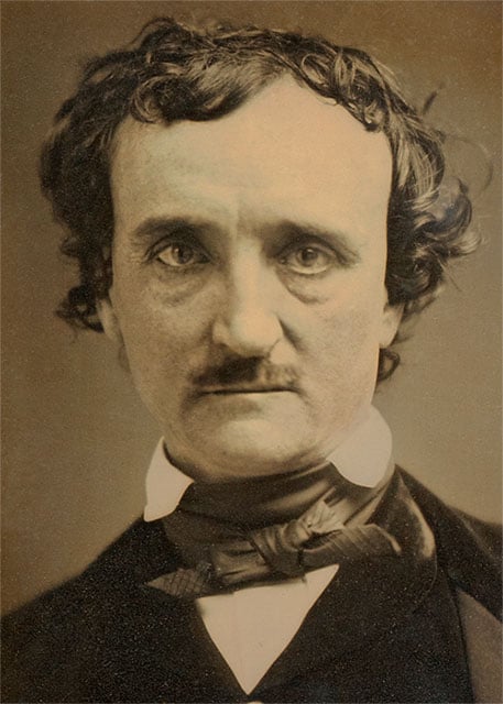 A daguerreotype  portrait of Edgar Allan Poe from 1849.