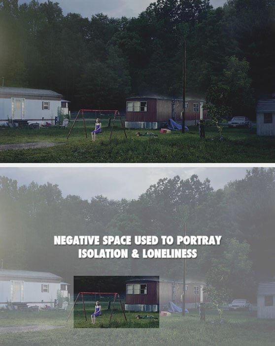 Photograph by Gregory Crewdson using Negative Space to enhance his story.