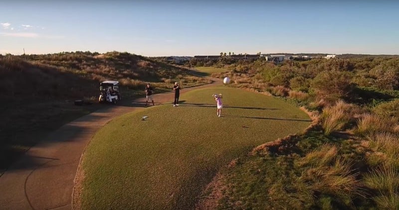  8-year-old golfer kills flying drone well-placed drive 