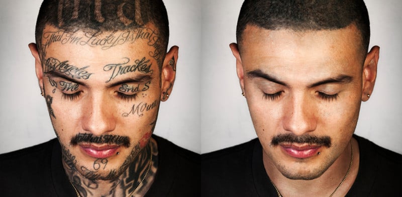 Photoshopped Portraits of Ex-Gang Members With and Without Tattoos