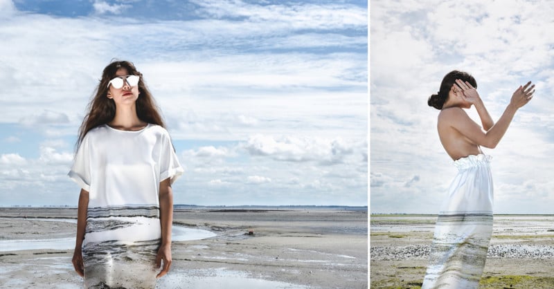 Trippy Photo Clothing Blends In when Shot Against the Same Landscape