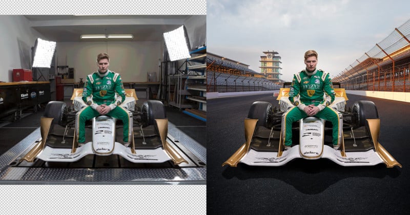  creating composite photos indycar drivers cars 