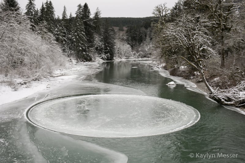 Photos of a Natural Ice Circle Spinning in a River