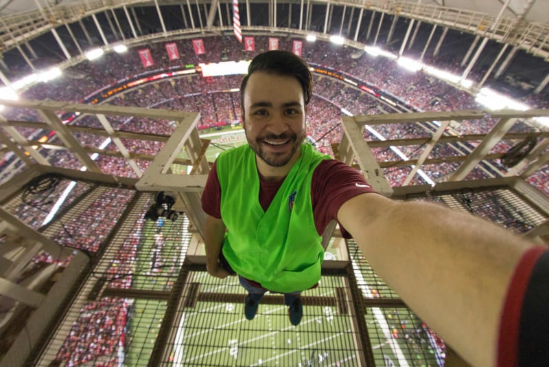  photographed nfl game from stadium catwalk 