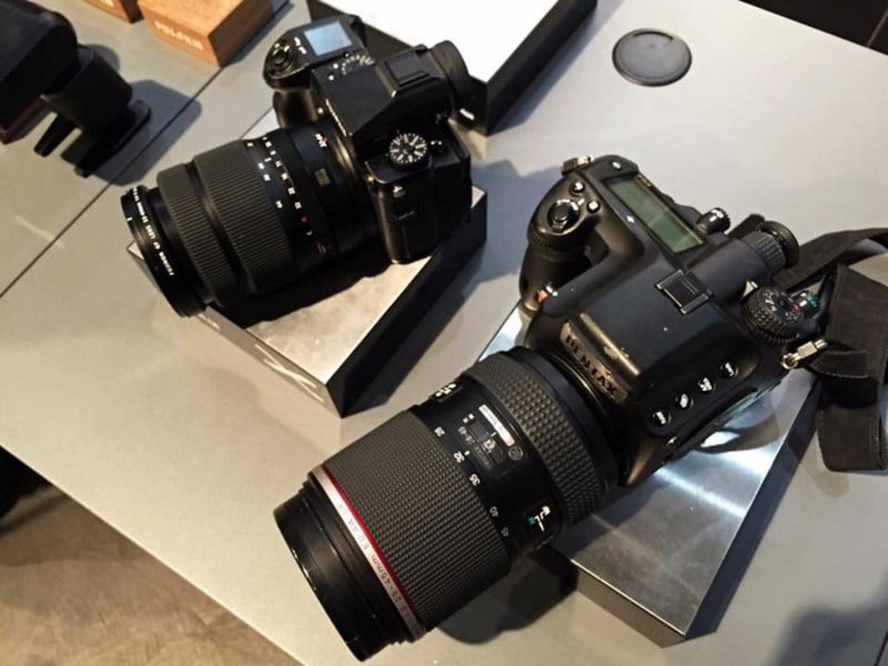 Side-by-Side Photo of the Fuji GFX and Pentax 645z Shows Size Difference
