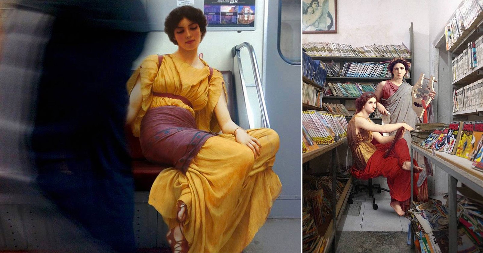 This Artist Photoshops Figures from Classical Paintings Into Modern Photos