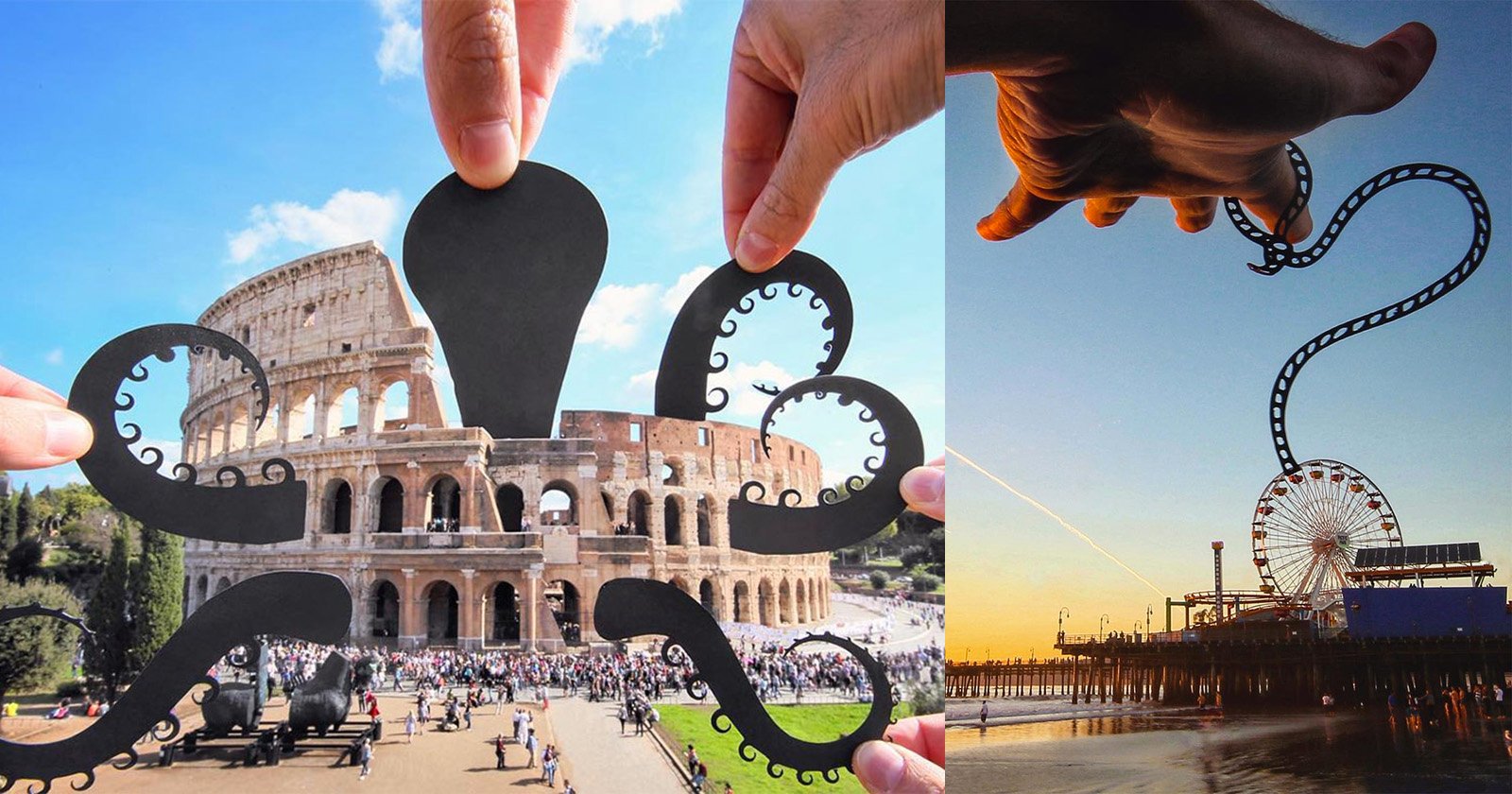 Photographer Transforms Real Pictures Into Quirky Scenes with Paper Cutouts