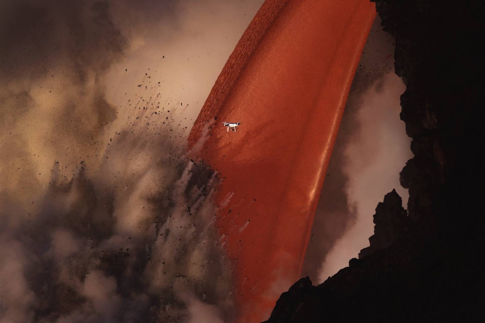 Photo of Illegal Drone in National Park Shows the Sheer Scale of Lava Spout