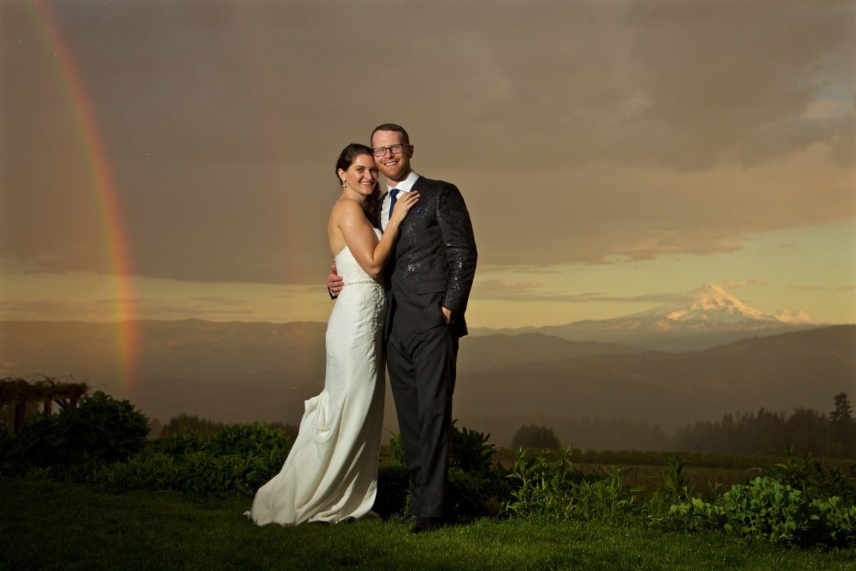 Photographer Captures Double Rainbow All the Way Wedding Image