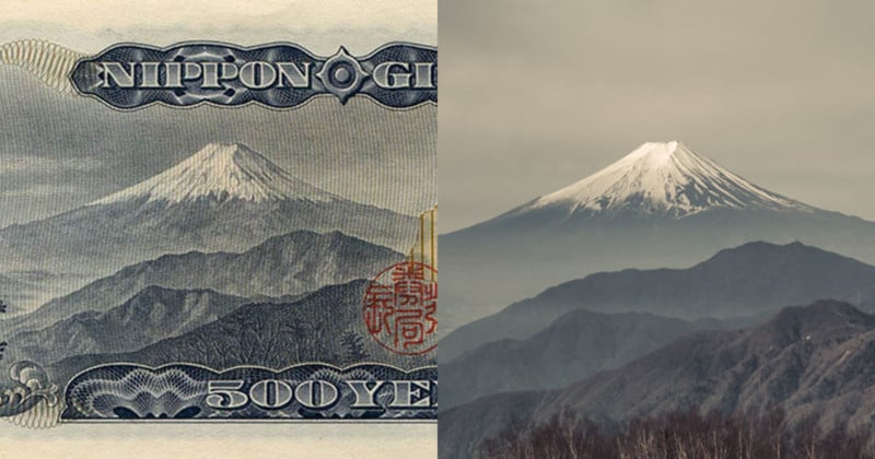  rephotographing fuji seen 500-yen japanese banknote 