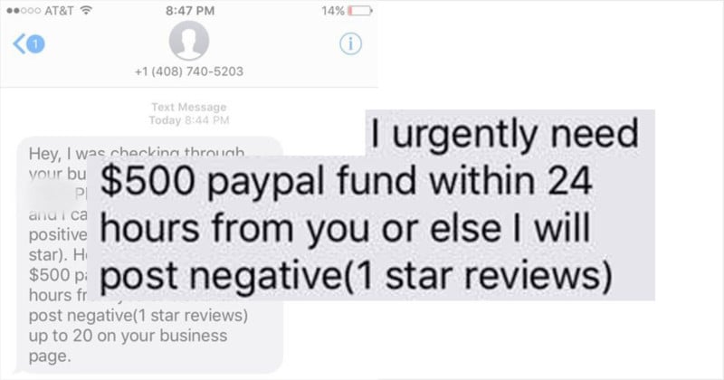  what bad reviews extortion scam looks like 