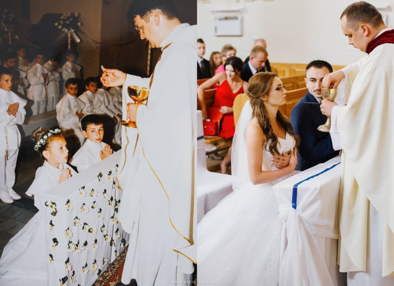 Wedding Photo Recreates Childhood Shot of Bride and Groom