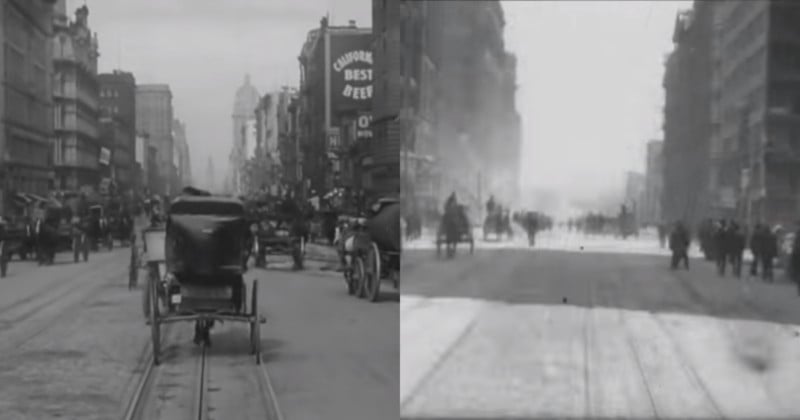 Footage of SFs Market Street Before and After the 1906 Earthquake