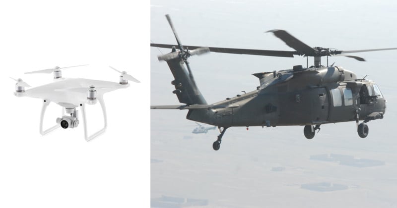  dji drone collided army black hawk chopper 