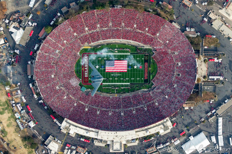 How to Photograph a Stealth Bomber Over a Stadium From Above