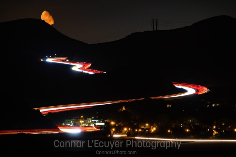 Shooting and Editing Multiple Night Exposures: Moonrise Over Car Trails