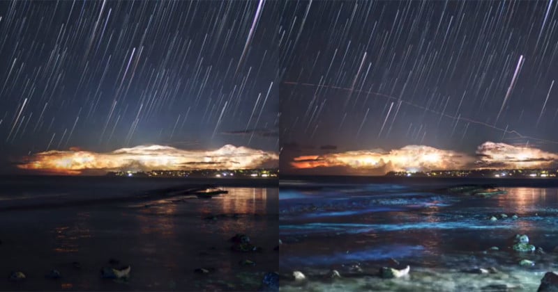 A Star-Stack Timelapse of a Lightning Storm in Hawaii