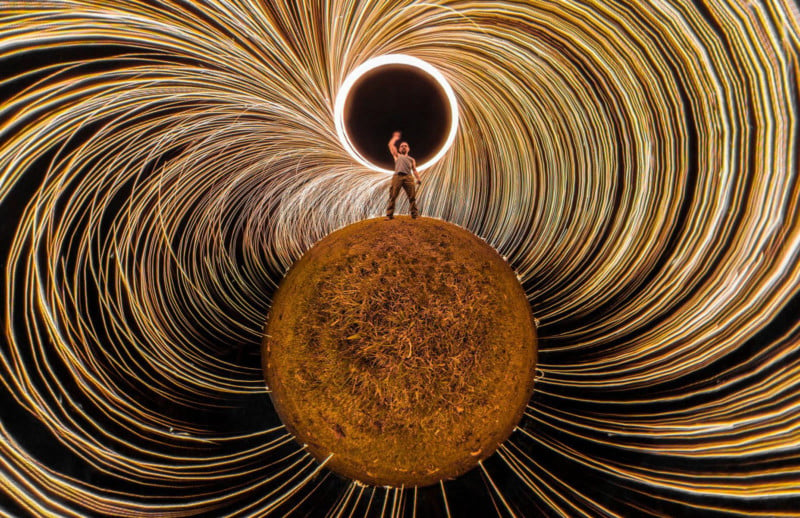 This is a Steel Wool Photo Shot with a 360-Degree Camera