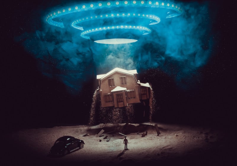  creating ufo abduction photo tabletop 
