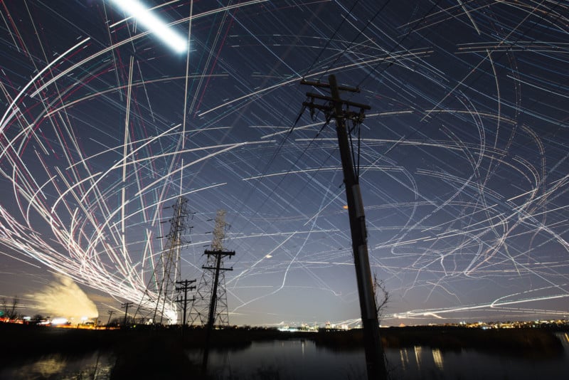 Photos of Night Skies Full of Airplane Light Trails