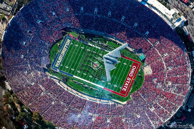 Shooting a B-2 Stealth Bomber Flying Over the Rose Bowl