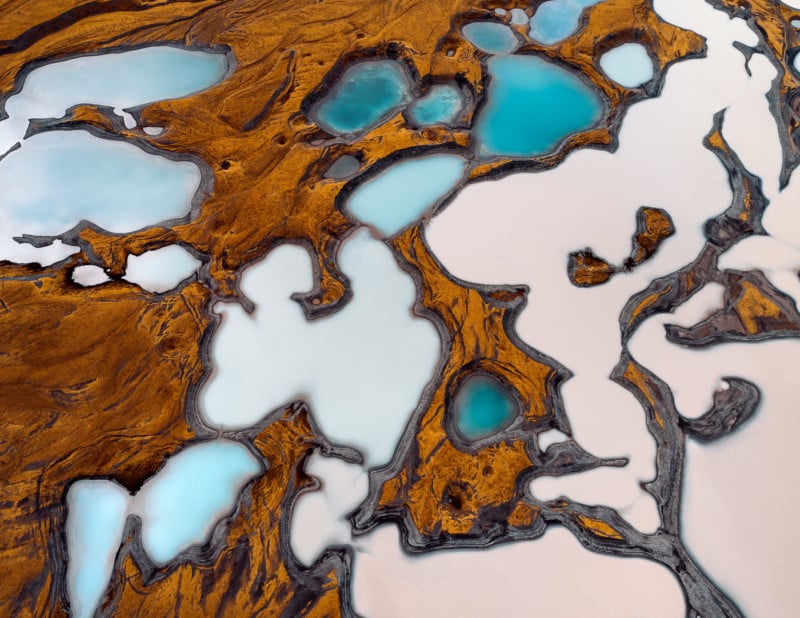 Abstract Aerial Photos of Melting Glaciers in Iceland