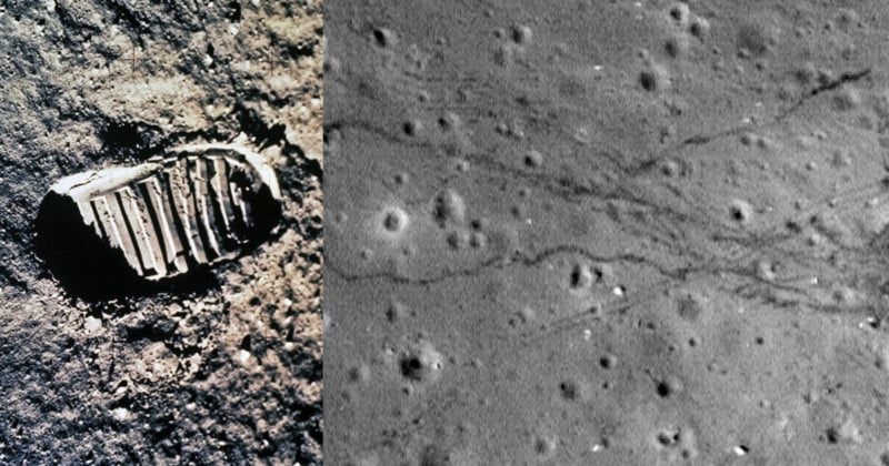  footprints moon photos different view 