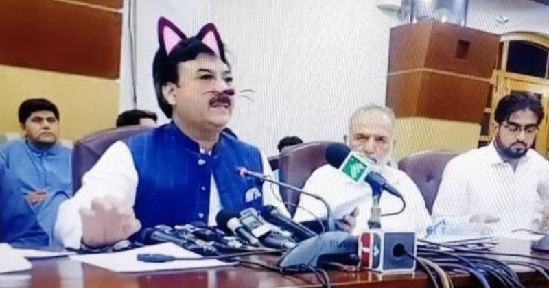  pakistani official accidentally uses cat filter during live 