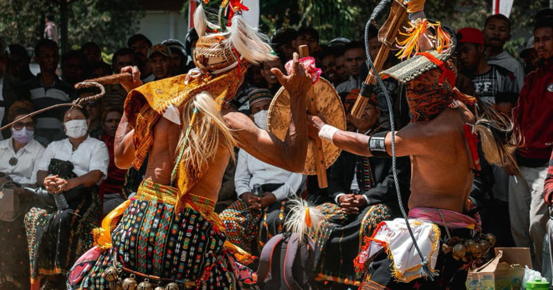 Photos of Manggarai Warrior Caci Whip Fights in Flores, Indonesia