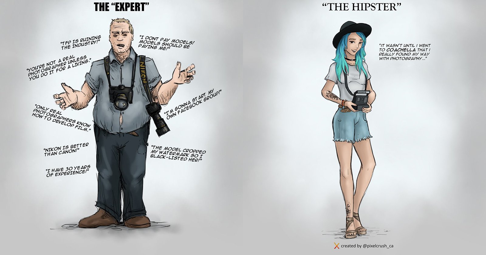 Brutally Honest Caricatures of Typical Male and Female Photographers