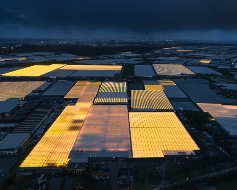 Aerial Photos of Greenhouses at Night