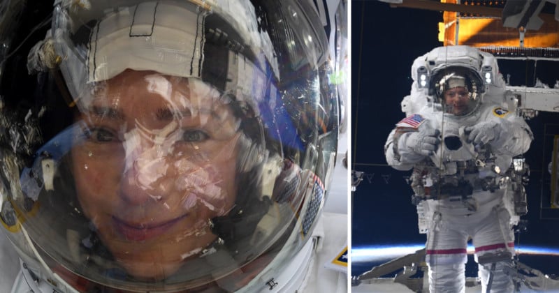  astronaut shoots spacewalk selfies nikon 