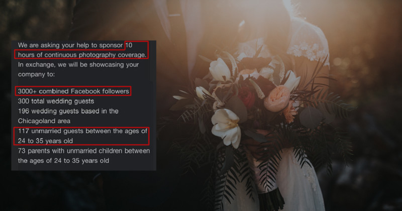 Couple Asks Photographer to Shoot Free Wedding for Exposure to 117 Unmarried Guests