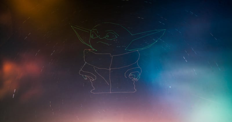 This Photographer Used a Drone to Lightpaint a Giant Baby Yoda in the Sky