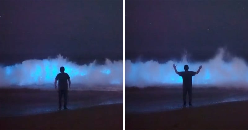 Photographer Captures Incredibly Bright Bioluminescent Waves at Newport Beach