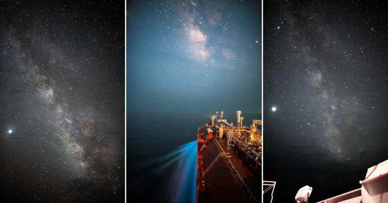  shooting milky way from cargo ship 