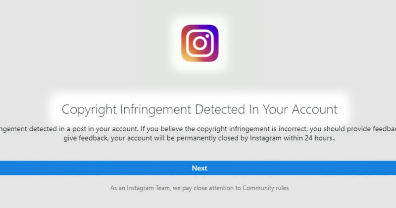 This Instagram Copyright Infringement Notice is a Phishing Scam