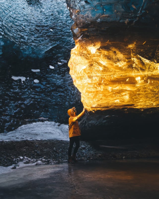 Photographer Captures Sunset Turning Ice Cave Into Amber
