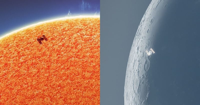 Photographer Catches the ISS Crossing the Sun and Moon