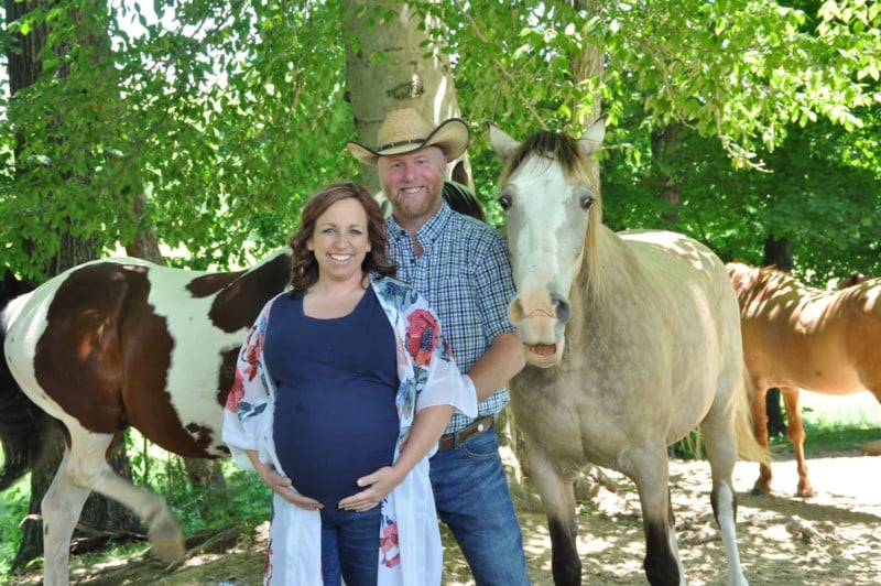 Horse Photobombs Maternity Shoot, Smiles for the Camera