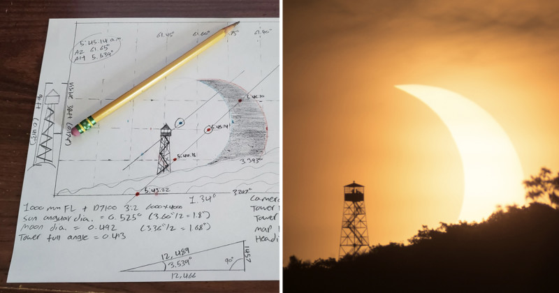 Photographers Eclipse Photo Perfectly Matches His Planned Sketch