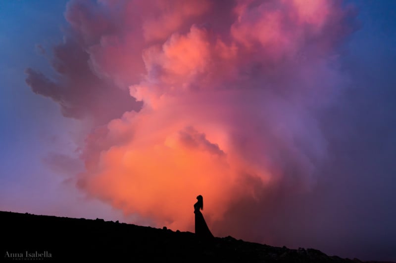  photographer takes dramatic self-portraits iceland erupting volcano 