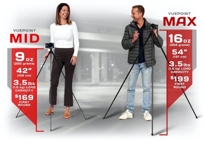  vuepoint full-size travel tripods weigh less than smartphone 