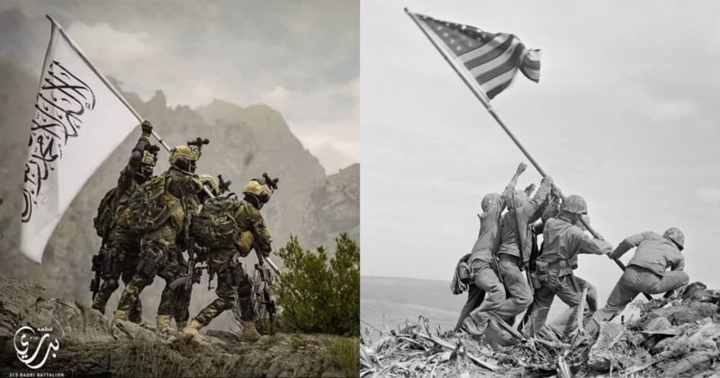Taliban Mocks US by Recreating Iconic WWII Flag Raising Photo